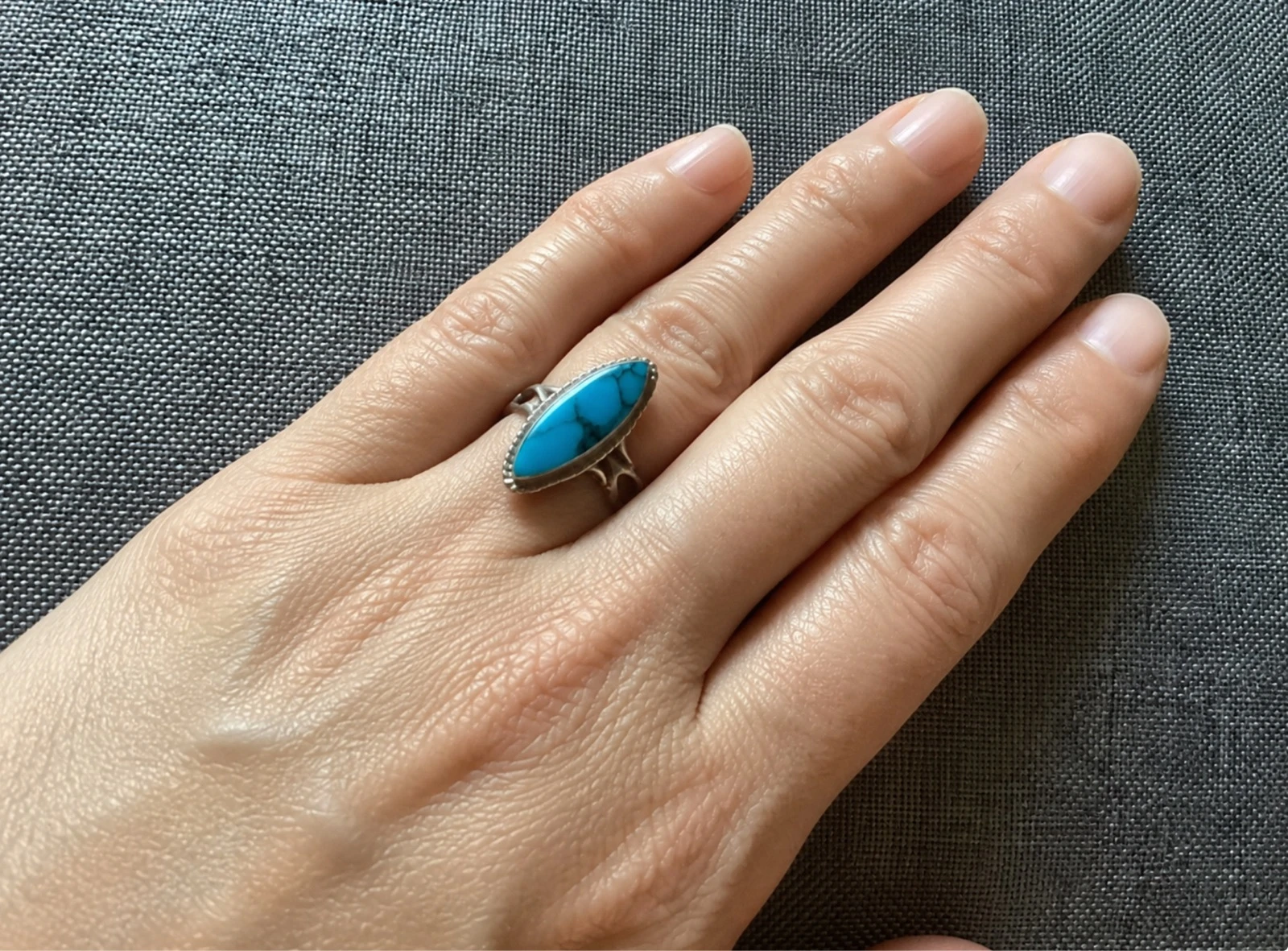 Bague ancienne en argent 800 et véritable turquoise – Taille 55